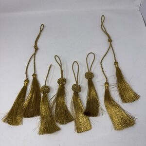 6 Vintage Metallic Gold Rope Tassel Hanging Christmas Tree Ornament Ornaments